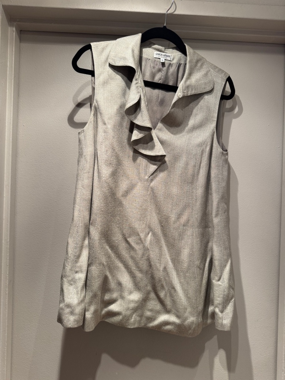 Giorgio Armani vintage 80s Sleeveless Ruffle Neck Tunic Top in Light Gray
